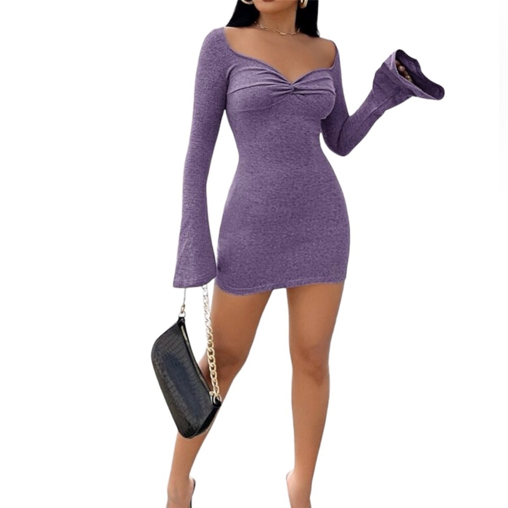 SXY Twist Front Flounce
Sleeve Bodycon Dress